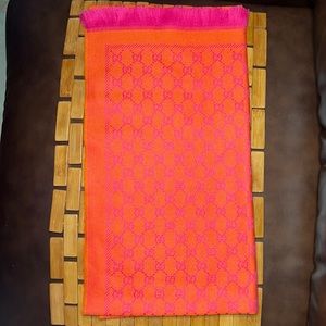 Gucci Double Jacquard Wool Scarf Orange Pink